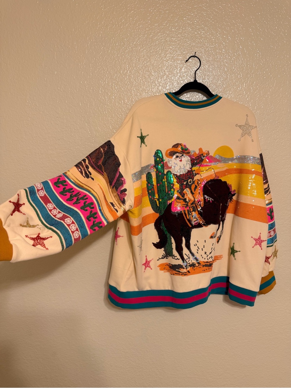 Queen of Sparkles Vintage Western Santa Sequin Pullover Sweater RARE - Picture 5 of 5